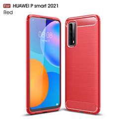 Luxury Carbon Fiber Brushed Wire Drawing Silicone TPU Back Cover for Huawei P smart 2021 / Y7a - Red