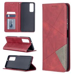 Prismatic Slim Magnetic Sucking Stitching Wallet Flip Cover for Huawei P smart 2021 / Y7a - Red