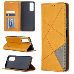 Prismatic Slim Magnetic Sucking Stitching Wallet Flip Cover for Huawei P smart 2021 / Y7a - Yellow