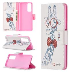 Glasses Giraffe Leather Wallet Case for Huawei P smart 2021 / Y7a