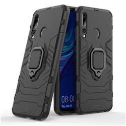 Black Panther Armor Metal Ring Grip Shockproof Dual Layer Rugged Hard Cover for Huawei P Smart+ (2019) - Black