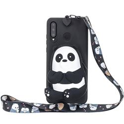 Cute Panda Neck Lanyard Zipper Wallet Silicone Case for Huawei P Smart+ (2019)