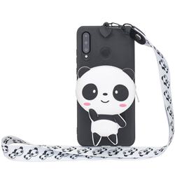 White Panda Neck Lanyard Zipper Wallet Silicone Case for Huawei P Smart+ (2019)