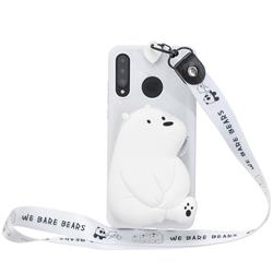 White Polar Bear Neck Lanyard Zipper Wallet Silicone Case for Huawei P Smart+ (2019)