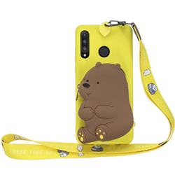 Yellow Bear Neck Lanyard Zipper Wallet Silicone Case for Huawei P Smart+ (2019)