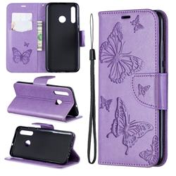 Embossing Double Butterfly Leather Wallet Case for Huawei P Smart+ (2019) - Purple