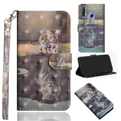 Tiger and Cat 3D Painted Leather Wallet Case for Huawei P Smart+ (2019)