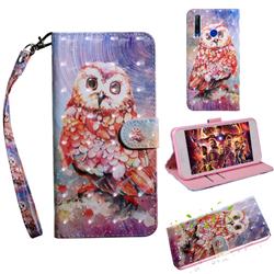 Colored Owl 3D Painted Leather Wallet Case for Huawei P Smart+ (2019)