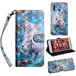 White Tiger 3D Painted Leather Wallet Case for Huawei P Smart+ (2019)