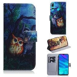 Oil Painting Owl PU Leather Wallet Case for Huawei P Smart+ (2019)