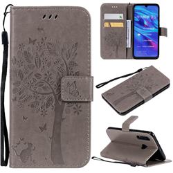 Embossing Butterfly Tree Leather Wallet Case for Huawei P Smart+ (2019) - Grey