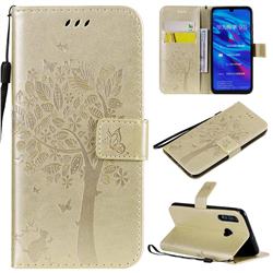 Embossing Butterfly Tree Leather Wallet Case for Huawei P Smart+ (2019) - Champagne