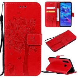 Embossing Butterfly Tree Leather Wallet Case for Huawei P Smart+ (2019) - Red