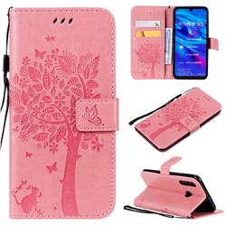 Embossing Butterfly Tree Leather Wallet Case for Huawei P Smart+ (2019) - Pink