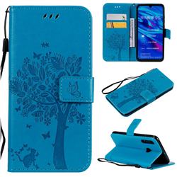 Embossing Butterfly Tree Leather Wallet Case for Huawei P Smart+ (2019) - Blue