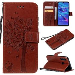 Embossing Butterfly Tree Leather Wallet Case for Huawei P Smart+ (2019) - Coffee