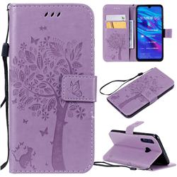 Embossing Butterfly Tree Leather Wallet Case for Huawei P Smart+ (2019) - Violet
