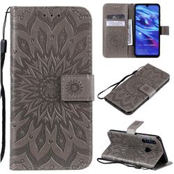 Embossing Sunflower Leather Wallet Case for Huawei P Smart+ (2019) - Gray