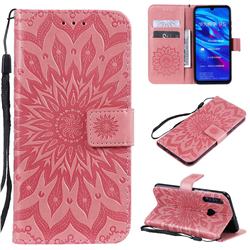 Embossing Sunflower Leather Wallet Case for Huawei P Smart+ (2019) - Pink