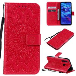 Embossing Sunflower Leather Wallet Case for Huawei P Smart+ (2019) - Red