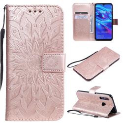 Embossing Sunflower Leather Wallet Case for Huawei P Smart+ (2019) - Rose Gold