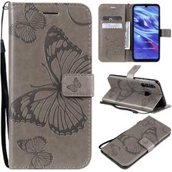 Embossing 3D Butterfly Leather Wallet Case for Huawei P Smart+ (2019) - Gray
