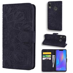 Retro Embossing Mandala Flower Leather Wallet Case for Huawei P Smart+ (2019) - Black