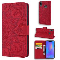 Retro Embossing Mandala Flower Leather Wallet Case for Huawei P Smart+ (2019) - Red