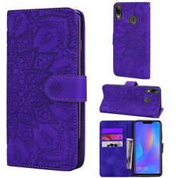 Retro Embossing Mandala Flower Leather Wallet Case for Huawei P Smart+ (2019) - Purple