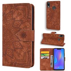 Retro Embossing Mandala Flower Leather Wallet Case for Huawei P Smart+ (2019) - Brown