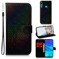 Laser Circle Shining Leather Wallet Phone Case for Huawei P Smart+ (2019) - Black