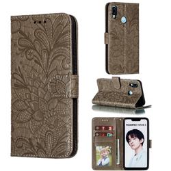 Intricate Embossing Lace Jasmine Flower Leather Wallet Case for Huawei P Smart+ (2019) - Gray