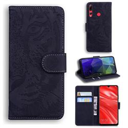 Intricate Embossing Tiger Face Leather Wallet Case for Huawei P Smart+ (2019) - Black