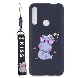 Black Flower Hippo Soft Kiss Candy Hand Strap Silicone Case for Huawei P Smart Z (2019)