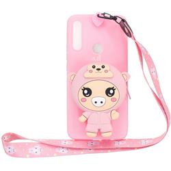 Pink Pig Neck Lanyard Zipper Wallet Silicone Case for Huawei P Smart Z (2019)