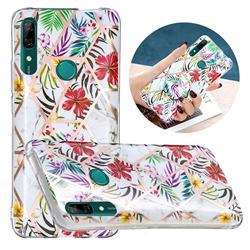 Tropical Rainforest Flower Painted Marble Electroplating Protective Case for Huawei P Smart Z (2019)