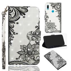 Black Lace Flower 3D Painted Leather Wallet Case for Huawei P Smart Z (2019)