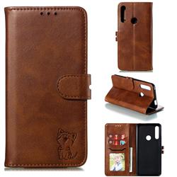 Embossing Happy Cat Leather Wallet Case for Huawei P Smart Z (2019) - Brown