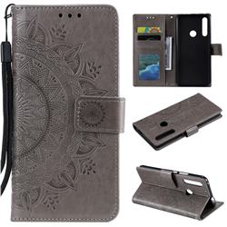Intricate Embossing Datura Leather Wallet Case for Huawei P Smart Z (2019) - Gray