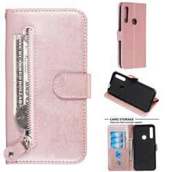 Retro Luxury Zipper Leather Phone Wallet Case for Huawei P Smart Z (2019) - Pink