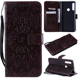 Embossing Sunflower Leather Wallet Case for Huawei P Smart Z (2019) - Brown