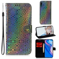 Laser Circle Shining Leather Wallet Phone Case for Huawei P Smart Z (2019) - Silver
