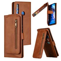 Multifunction 9 Cards Leather Zipper Wallet Phone Case for Huawei P Smart Z (2019) - Brown
