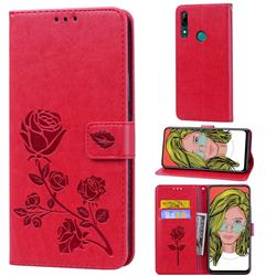 Embossing Rose Flower Leather Wallet Case for Huawei P Smart Z (2019) - Red