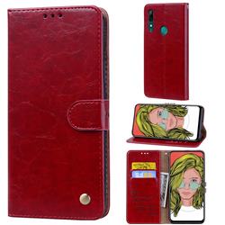 Luxury Retro Oil Wax PU Leather Wallet Phone Case for Huawei P Smart Z (2019) - Brown Red
