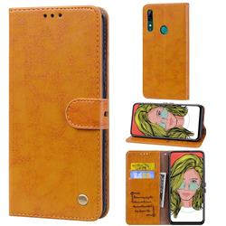 Luxury Retro Oil Wax PU Leather Wallet Phone Case for Huawei P Smart Z (2019) - Orange Yellow