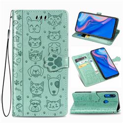 Embossing Dog Paw Kitten and Puppy Leather Wallet Case for Huawei P Smart Z (2019) - Green