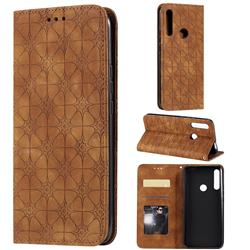 Intricate Embossing Four Leaf Clover Leather Wallet Case for Huawei P Smart Z (2019) - Yellowish Brown