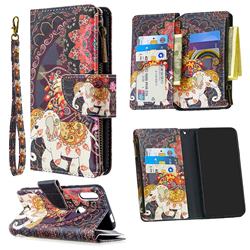 Totem Flower Elephant Binfen Color BF03 Retro Zipper Leather Wallet Phone Case for Huawei P Smart Z (2019)