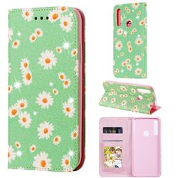 Ultra Slim Daisy Sparkle Glitter Powder Magnetic Leather Wallet Case for Huawei P Smart Z (2019) - Green